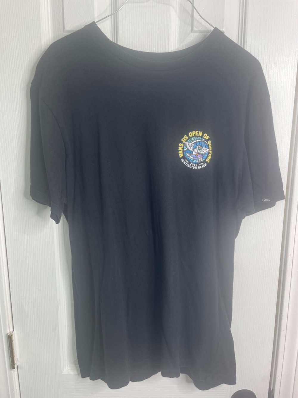Vans Black Tee with Yellow & Blue Surfing Graphic